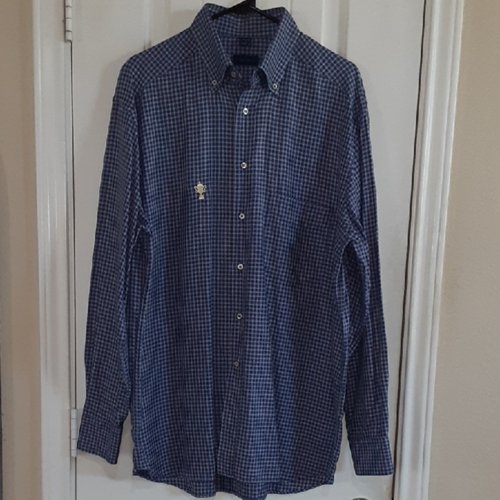 Jeff Rose Italy 100% Cotton Navy Micro-Check Button Down Shirt - Large